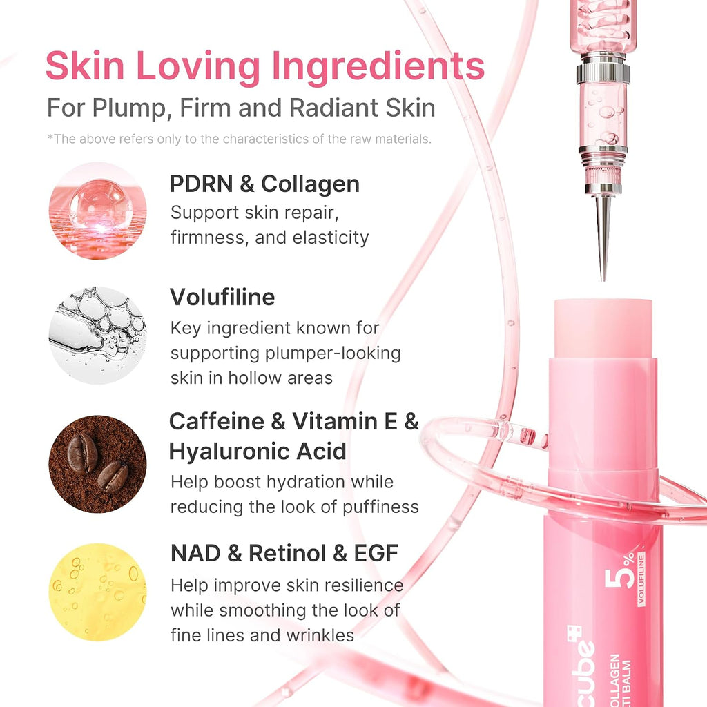 PDRN Pink Collagen Volume Multi Balm Stick - Face & Body Balm | Volufiline, PDRN, NAD, Collagen - Under-Eyes, Neck, Forehead, Smile Lines, Lips, Plumping & Radiance for Line Care, K-Beauty