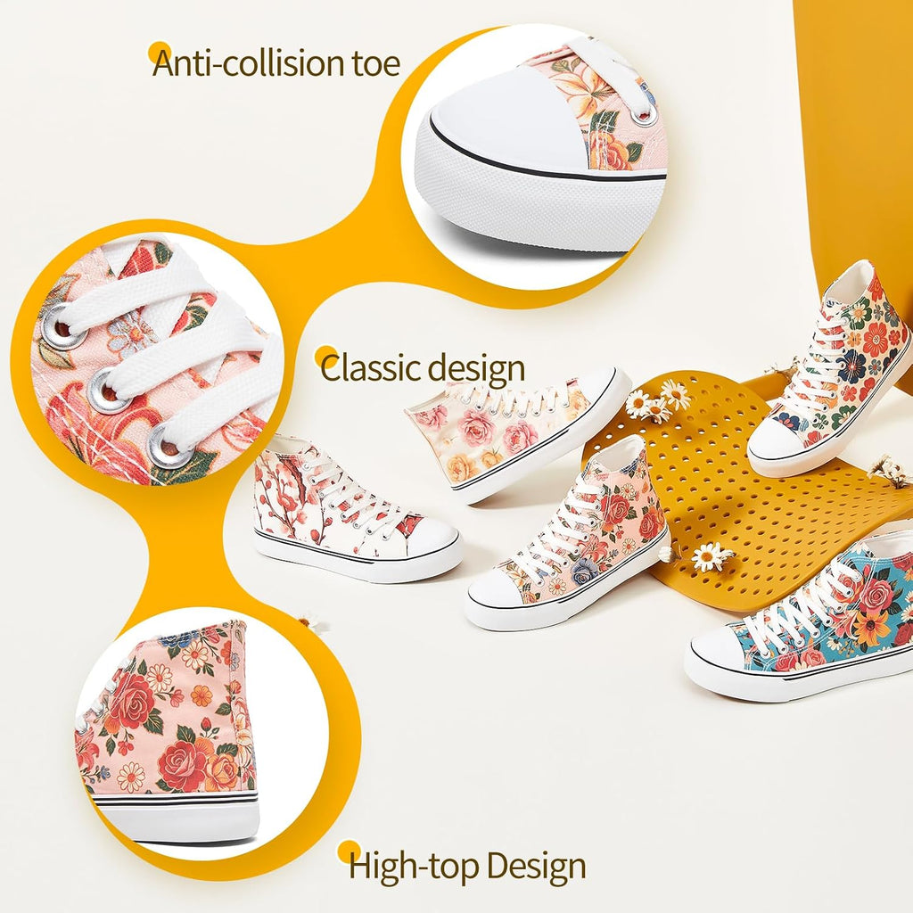 Womens High Top Canvas Sneakers Fashion White Shoes for Women