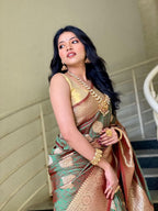 Indian Sarees for Women, Banarasi Art Silk Sari with Unstitched Blouse Piece, Wedding and Festive Wear