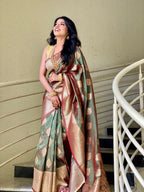 Indian Sarees for Women, Banarasi Art Silk Sari with Unstitched Blouse Piece, Wedding and Festive Wear
