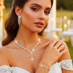 Rhinestones Prom Bridal Jewelry Set Sparkly Wedding Necklace Earrings Bracelet Sets for Women and Brides