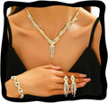 Rhinestones Prom Bridal Jewelry Set Sparkly Wedding Necklace Earrings Bracelet Sets for Women and Brides