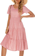 Women'S Casual Summer Tiered Midi Dress 2026 V Neck Boho Sundress