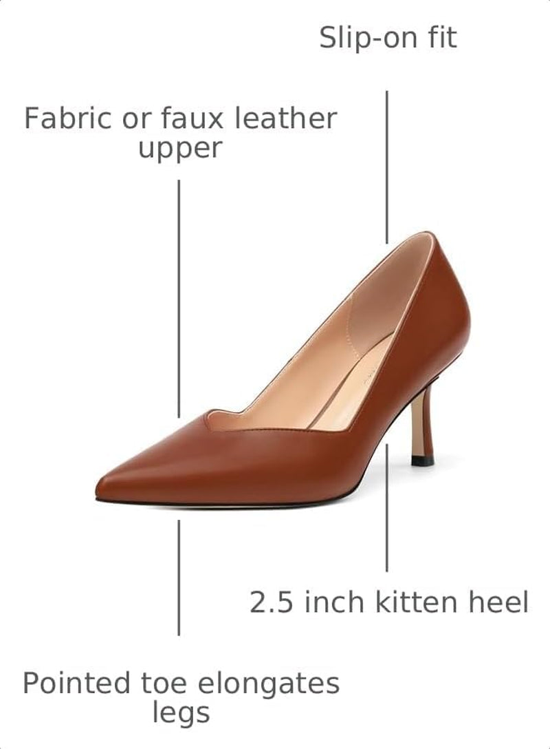 Women Pointed Closed Toe 2.5 Inch Kitten Heel Slip on Pumps