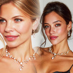 Pearl Jewelry Set Gold Prom Formal Necklace Earrings Bracelet Sets Rhinestone Bridal Wedding Jewelry Sets for Women and Brides