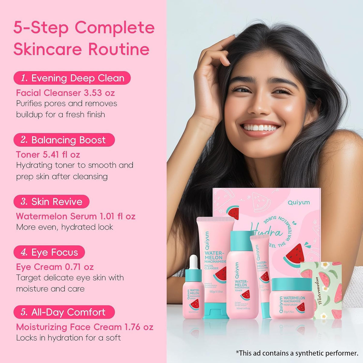 Watermelon & Niacinamide Skincare Set for Women Teens Girls, 5PCS