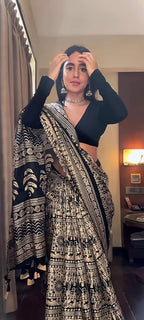Ladies Cotton Silk Kalamkari Print Sari with Blouse