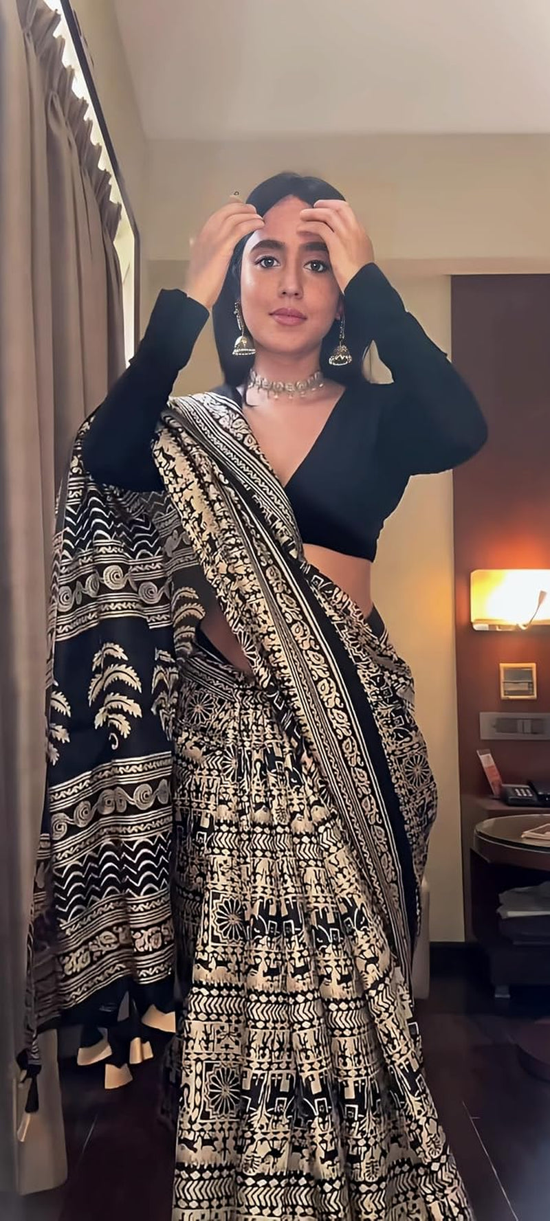 Ladies Cotton Silk Kalamkari Print Sari with Blouse