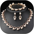 Rhinestone Pearl Wedding Jewelry Set for Bride Bridesmaid Bohemia Adjustable Beaded Crystal Bracelet Necklace Exaggerated Pearl Earring Set for Women