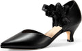 Womens Low Kitten Heels Dressy Shoes Comfortable Closed Toe Flower Slip on Formal Party Dance Heeled Pumps