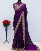 Women'S Oragnza Silk Embroderiy Sequance Work Saree for Women with Unstitched Blouse Piece