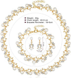 Rhinestone Pearl Wedding Jewelry Set for Bride Bridesmaid Bohemia Adjustable Beaded Crystal Bracelet Necklace Exaggerated Pearl Earring Set for Women