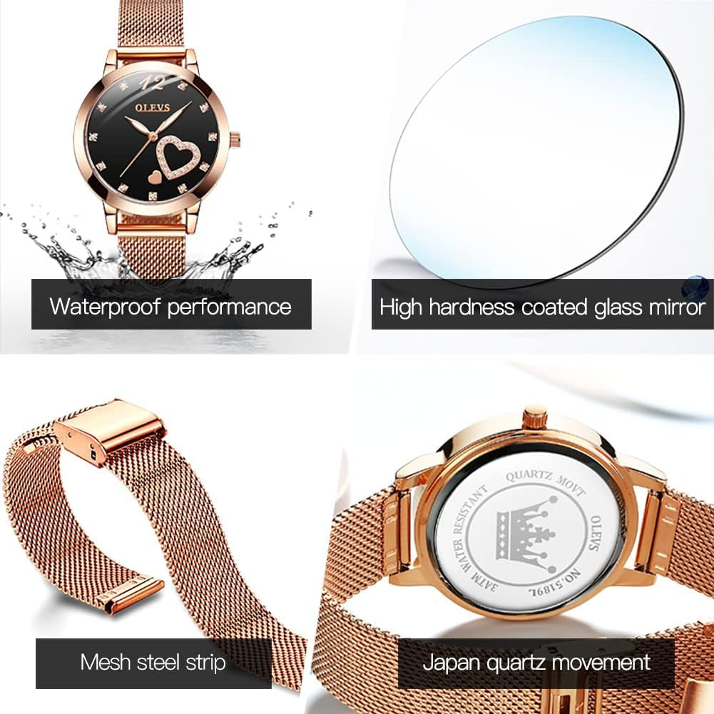 Watches for Women and Bracelet Set Slim Casual Dress Ladies Wrist Watch Rose Gold
