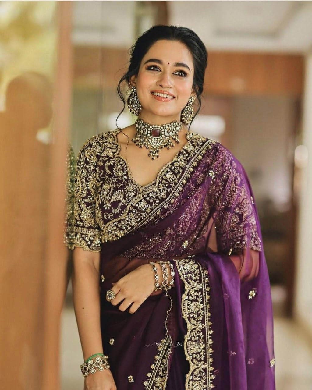 Women'S Oragnza Silk Embroderiy Sequance Work Saree for Women with Unstitched Blouse Piece