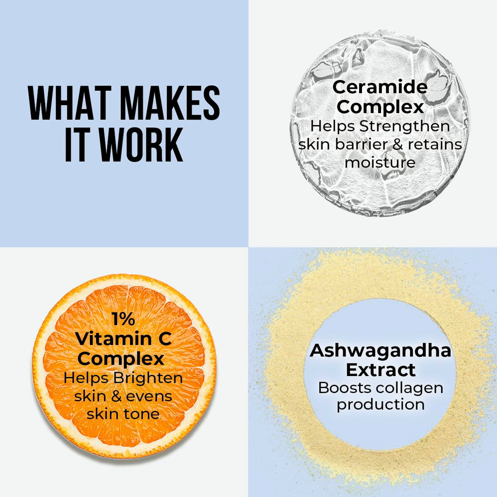 Ceramide & Vitamin C Oil-Free Face Moisturizer for Oily Skin - Lightweight Ceramide Moisturizer with Vitamin C & Ashwagandha, Hydrates & Brightens, Men & Women, 1.76 Oz (50G)
