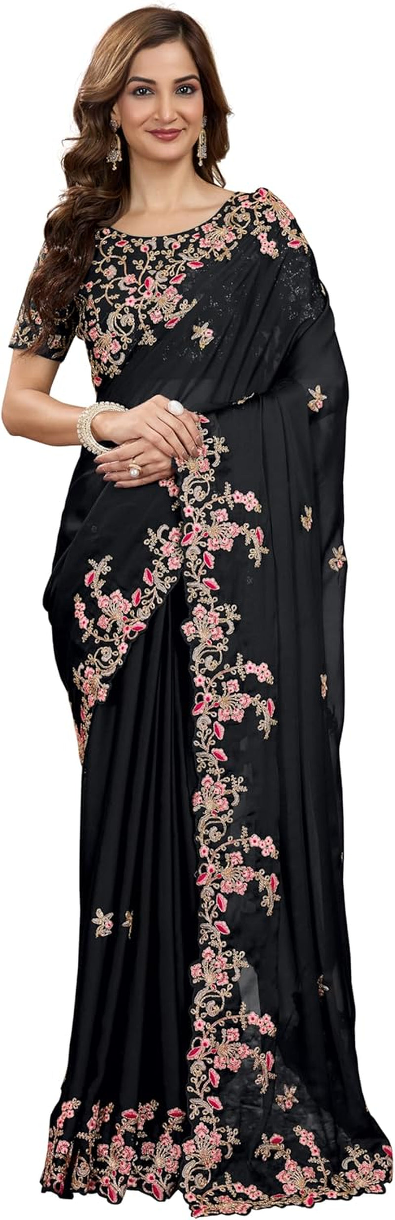 Women'S Rangoli Silk Embroidred Saree with Unstitch Blouse Piece