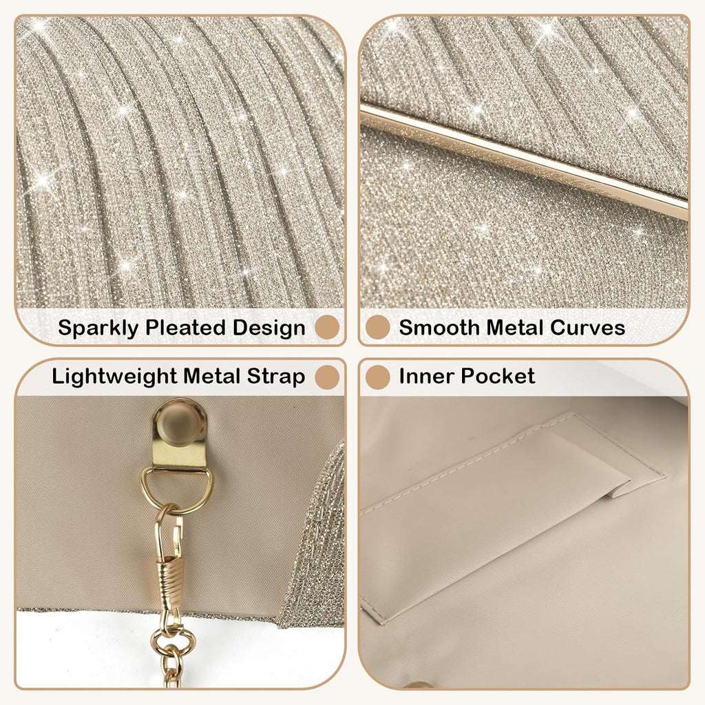 Shiny Clutch Purses for Women, Sequin Envelope Evening Bag Handbags with Chain, Fashion Sparkly Purse for Formal Dressy Wedding Cocktail Prom Party(Champagne)