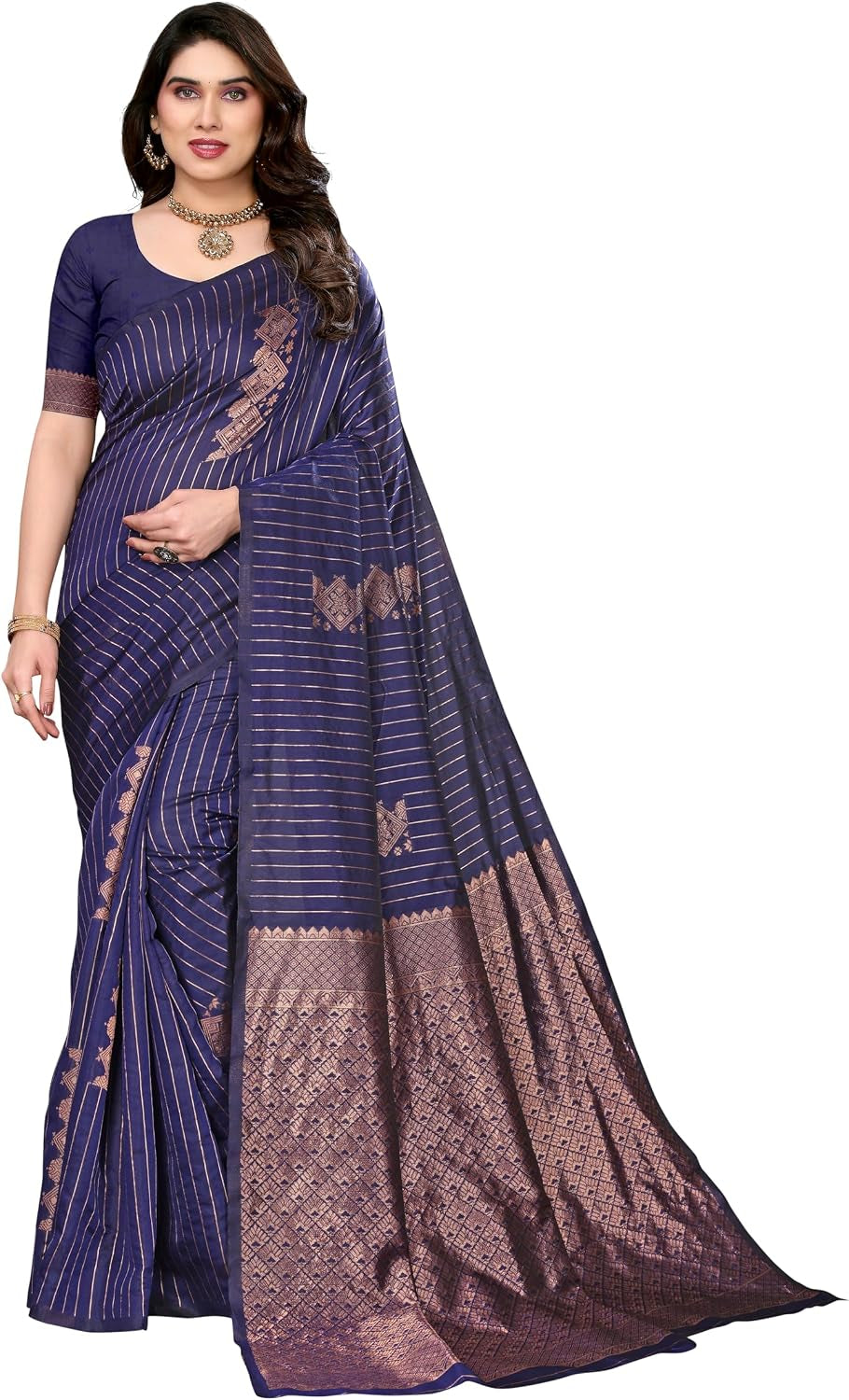 Women'S Litchi Silk Banarasi Silk Saree (Meena)