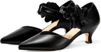 Womens Low Kitten Heels Dressy Shoes Comfortable Closed Toe Flower Slip on Formal Party Dance Heeled Pumps