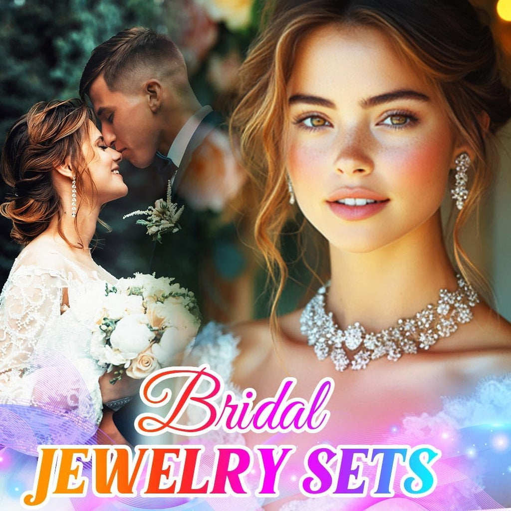 Bridal Wedding Jewelry Set Silver Rhinestones Choker Necklaces Earrings Bracelet Sets Prom Jewelry for Women and Brides