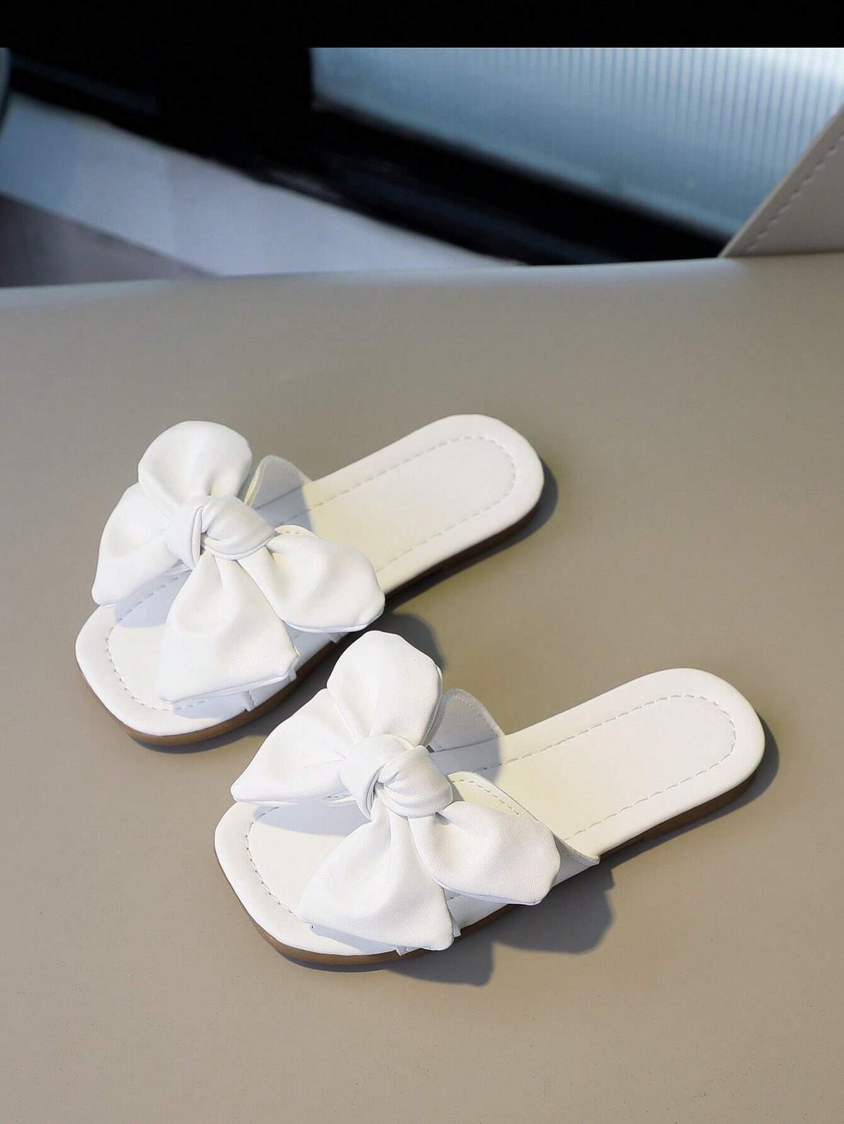 Girls Plain Bow Decor Comfortable Non-Slip Open Toe Slippers for Summer