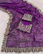 Women'S Oragnza Silk Embroderiy Sequance Work Saree for Women with Unstitched Blouse Piece