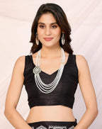 Womens Silk Pom Pom Woven Saree with Unstitched Blouse