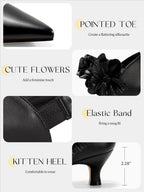 Womens Low Kitten Heels Dressy Shoes Comfortable Closed Toe Flower Slip on Formal Party Dance Heeled Pumps