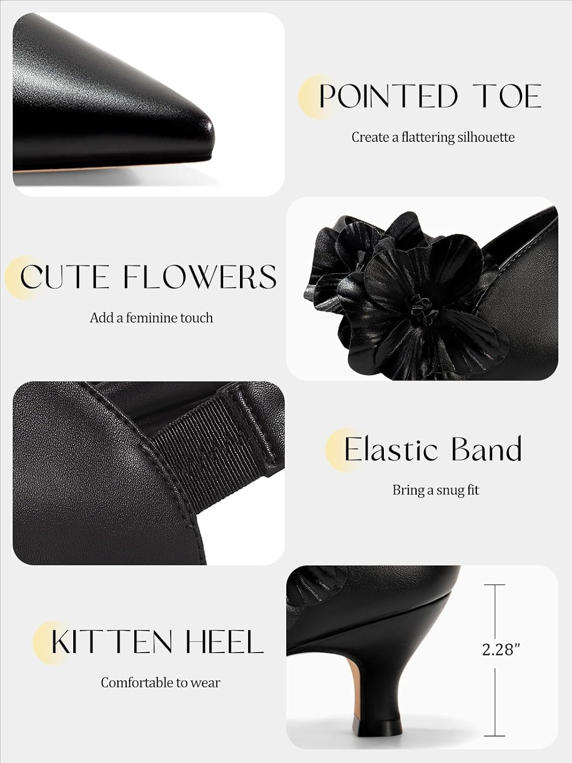 Womens Low Kitten Heels Dressy Shoes Comfortable Closed Toe Flower Slip on Formal Party Dance Heeled Pumps