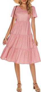 Women'S Casual Summer Tiered Midi Dress 2026 V Neck Boho Sundress