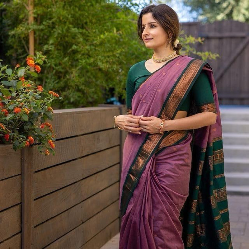 Indina Women'S Cotton Maheshwari Silk Saree with Unstitched Blouse Piece