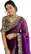 Women'S Oragnza Silk Embroderiy Sequance Work Saree for Women with Unstitched Blouse Piece