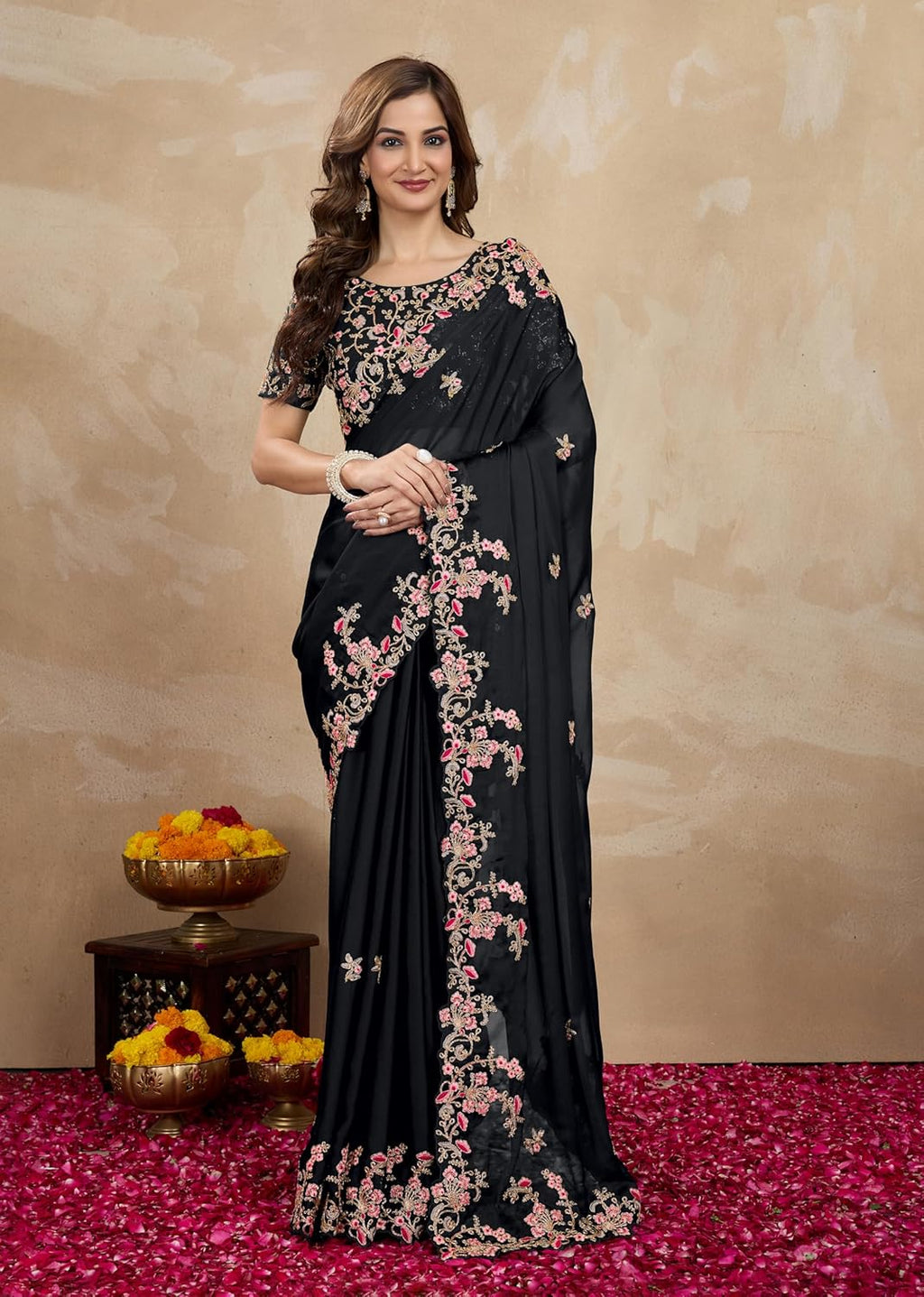 Women'S Rangoli Silk Embroidred Saree with Unstitch Blouse Piece