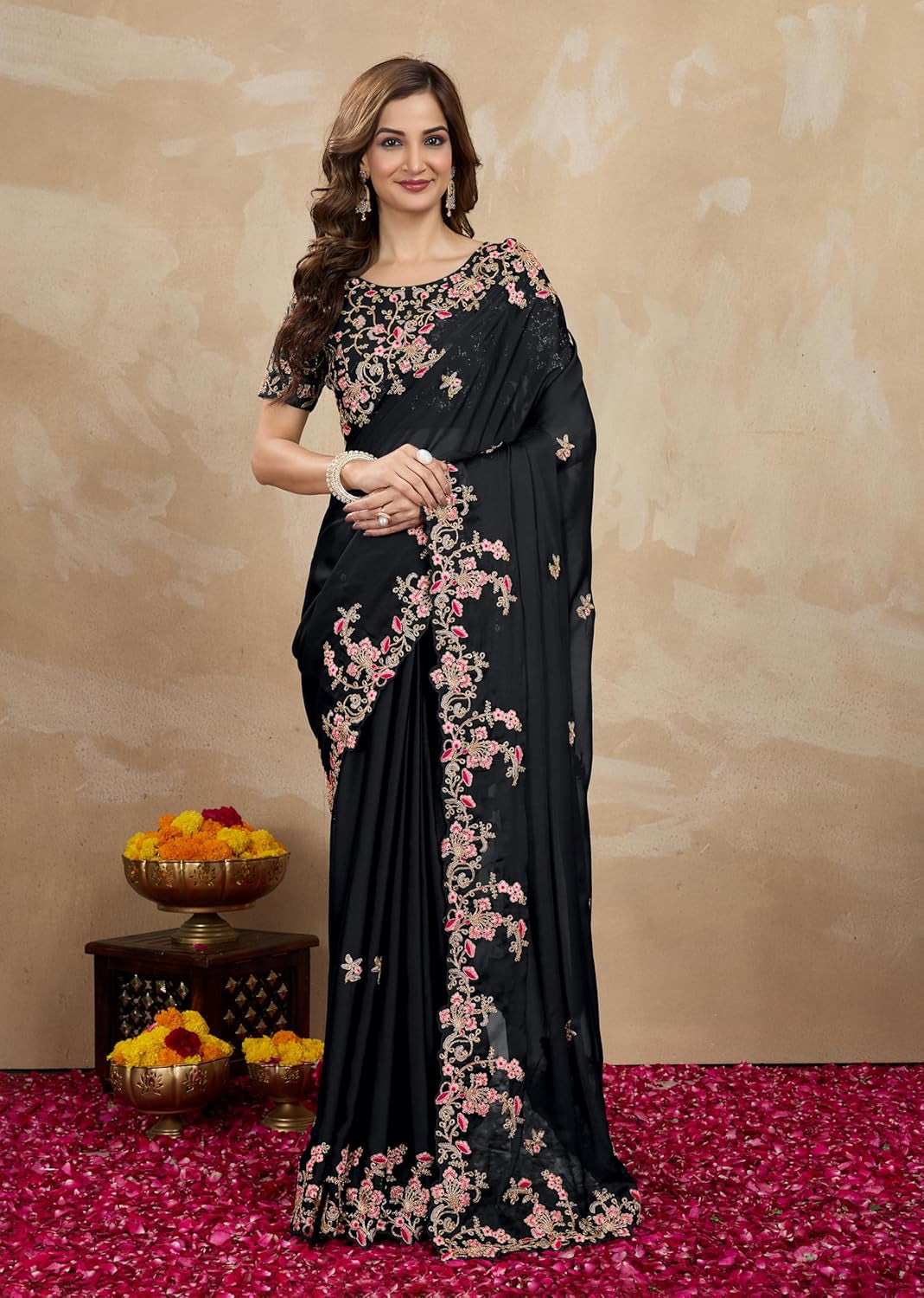 Women'S Rangoli Silk Embroidred Saree with Unstitch Blouse Piece