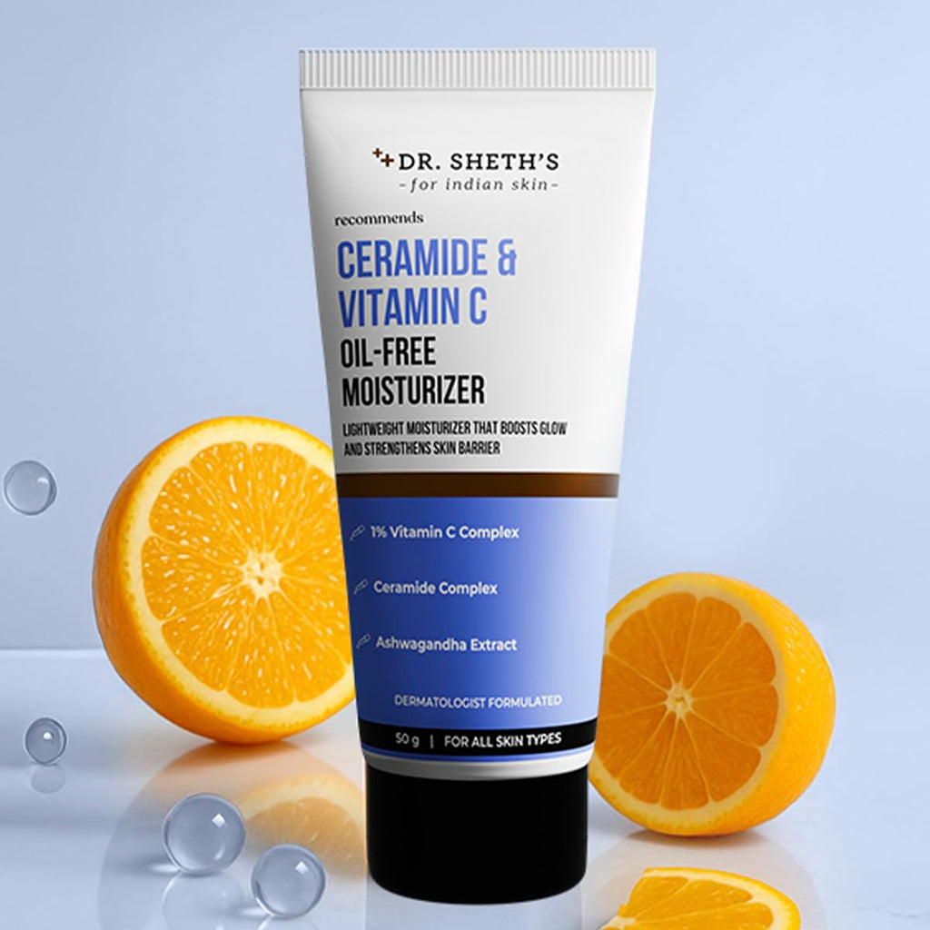 Ceramide & Vitamin C Oil-Free Face Moisturizer for Oily Skin - Lightweight Ceramide Moisturizer with Vitamin C & Ashwagandha, Hydrates & Brightens, Men & Women, 1.76 Oz (50G)