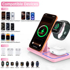 Wireless Charger, 18W 3 in 1 Wireless Charging Station for Iphone 17 16E 15 14 13 12 Pro, Fast Charger Stand for Iwatch SE 9-11 6-8 2-5, Airpods 4/3/2/Pro, Samsung Galaxy Seires (Pink)