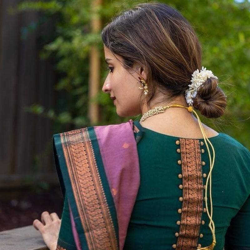 Indina Women'S Cotton Maheshwari Silk Saree with Unstitched Blouse Piece