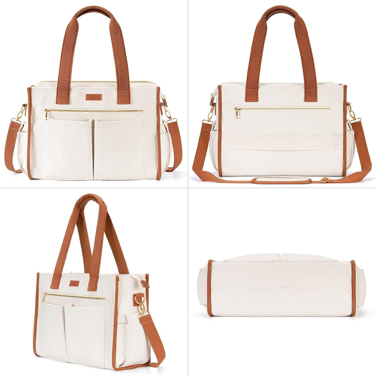 Canvas Tote Bag for Women, 15-Pockets Work Laptop Tote Purse Large Crossbody Nurse Teacher Bible Bag for School Travel Daily