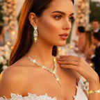 Rhinestones Prom Bridal Jewelry Set Sparkly Wedding Necklace Earrings Bracelet Sets for Women and Brides