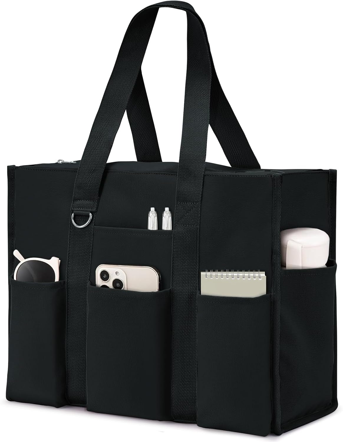 Large Tote Bag for Women Waterproof with 12 Pockets Top Zipper Closure Utility Teacher Nurse Bags for Work School