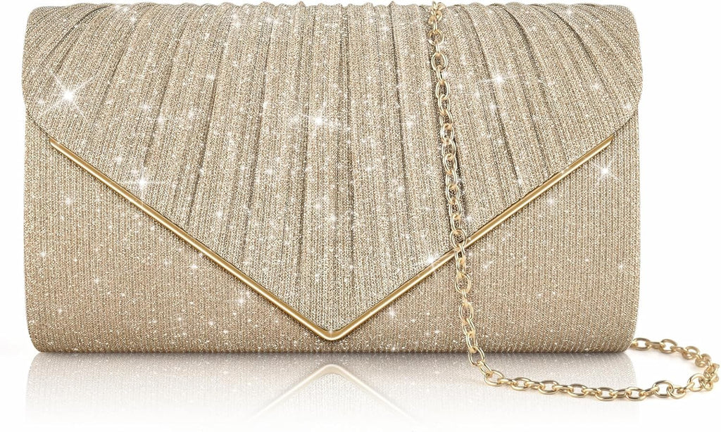 Shiny Clutch Purses for Women, Sequin Envelope Evening Bag Handbags with Chain, Fashion Sparkly Purse for Formal Dressy Wedding Cocktail Prom Party(Champagne)