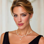 Pearl Jewelry Set Gold Prom Formal Necklace Earrings Bracelet Sets Rhinestone Bridal Wedding Jewelry Sets for Women and Brides