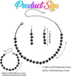 Bridal Wedding Jewelry Set Silver Rhinestones Choker Necklaces Earrings Bracelet Sets Prom Jewelry for Women and Brides