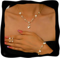Pearl Jewelry Set Gold Prom Formal Necklace Earrings Bracelet Sets Rhinestone Bridal Wedding Jewelry Sets for Women and Brides