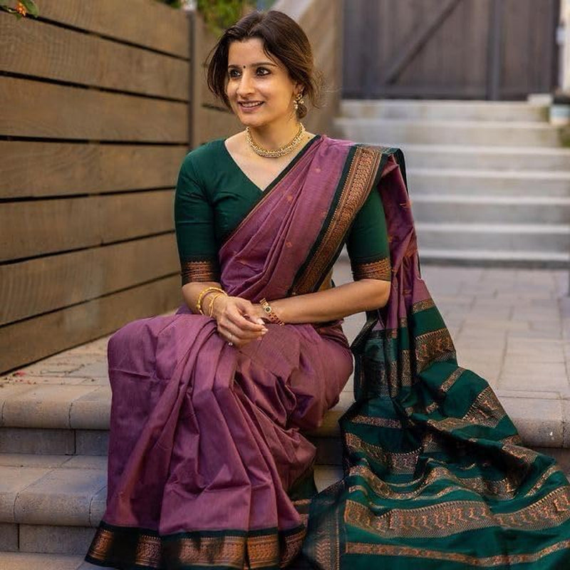 Indina Women'S Cotton Maheshwari Silk Saree with Unstitched Blouse Piece