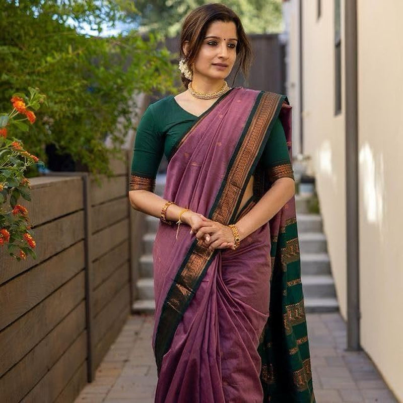 Indina Women'S Cotton Maheshwari Silk Saree with Unstitched Blouse Piece