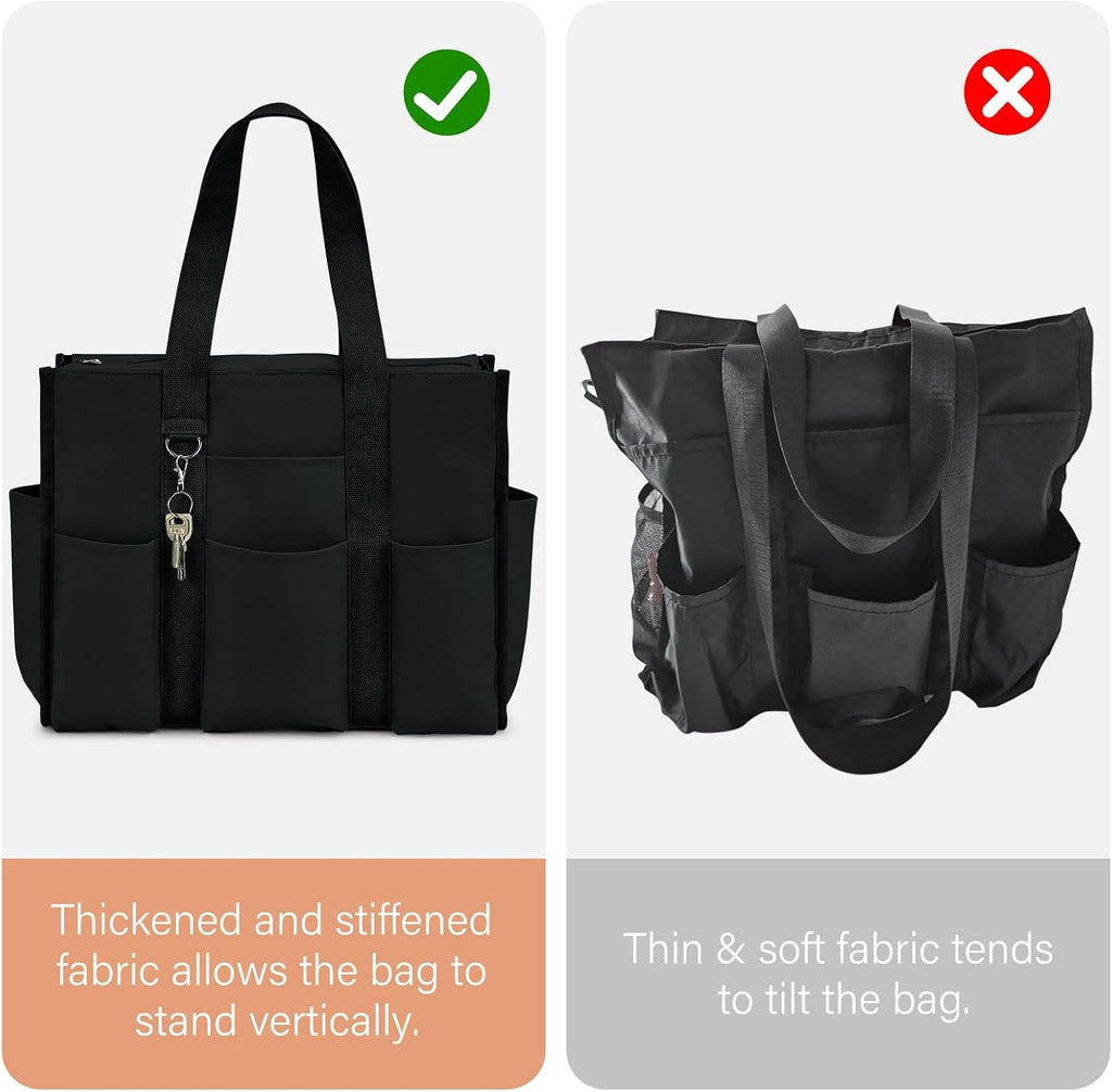 Large Tote Bag for Women Waterproof with 12 Pockets Top Zipper Closure Utility Teacher Nurse Bags for Work School