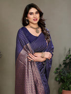 Women'S Litchi Silk Banarasi Silk Saree (Meena)