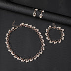 Rhinestone Pearl Wedding Jewelry Set for Bride Bridesmaid Bohemia Adjustable Beaded Crystal Bracelet Necklace Exaggerated Pearl Earring Set for Women