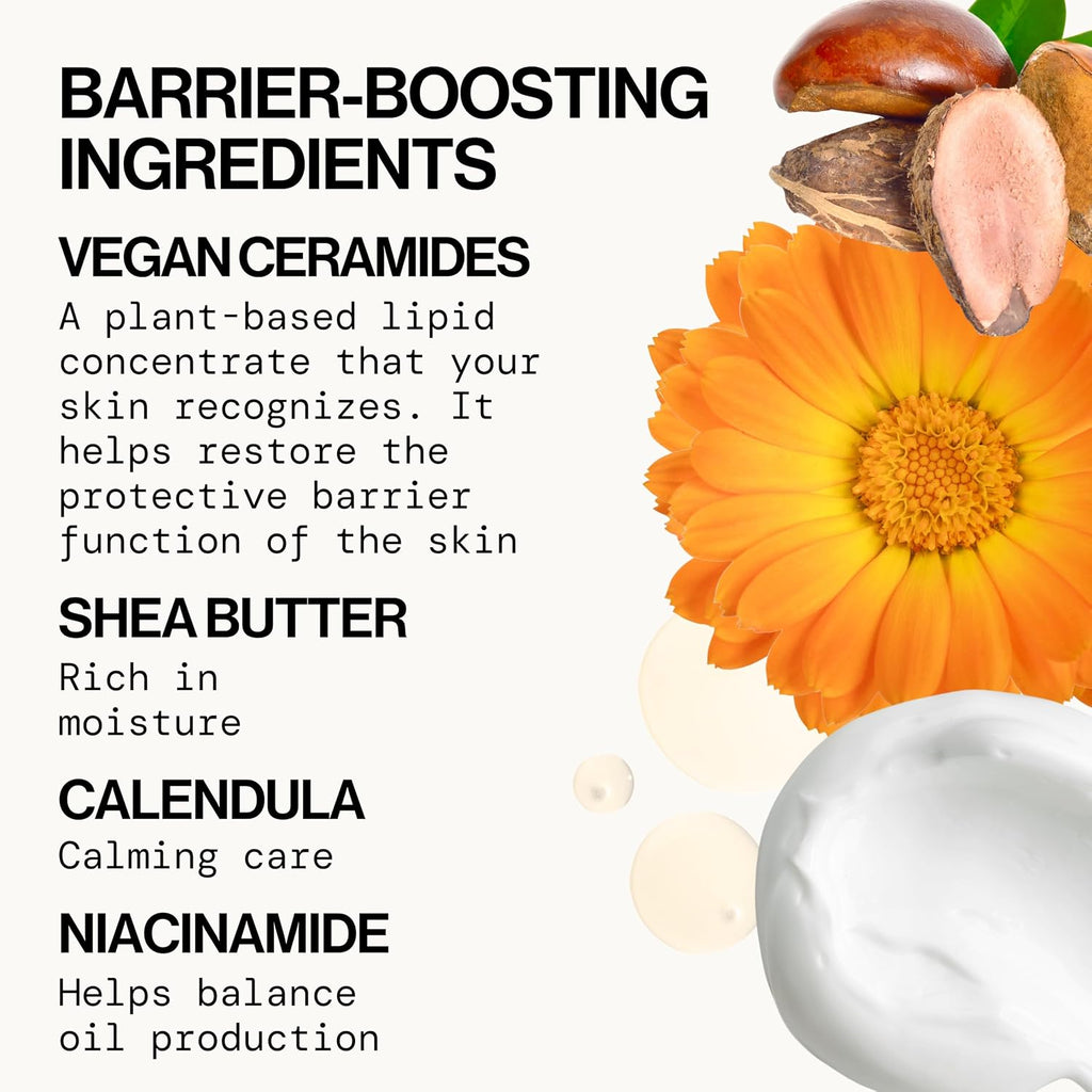 Face Cream - Vegan Ceramide Barrier Cream W/Niacinamide & Shea Butter - Hydrating Daily Face Moisturizer Fragrance Free for Sensitive Skin, Vegan, Clean Beauty Allergy & Dermatologist Tested
